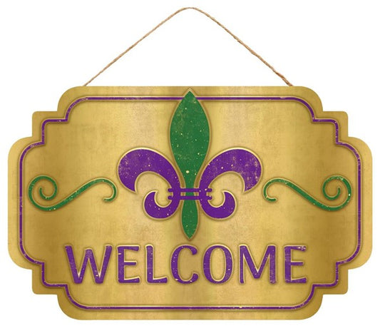 12.5" X 8" "WELCOME" FLEUR DE LIS SIGN