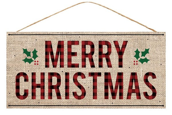 12.5"L X 6"H MERRY CHRISTMAS BURLAP SIGN