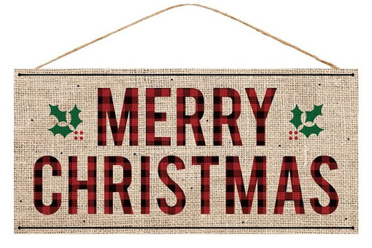 12.5"L X 6"H MERRY CHRISTMAS BURLAP SIGN