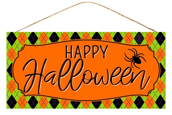 12.5 X 6" - ORANGE ARGYLE HAPPY HALLOWEEN SIGN