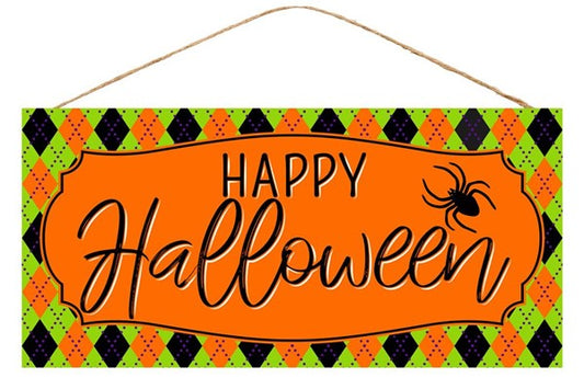 12.5 X 6" - ORANGE ARGYLE HAPPY HALLOWEEN SIGN