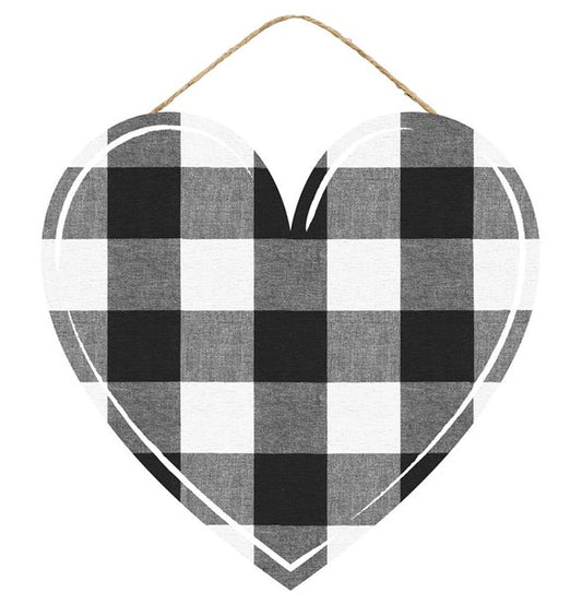 12" X 11.5"BLACK PLAID WOOD HEART