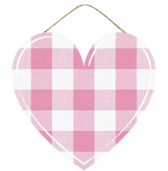 12" X 11.5" PINK PLAID WOOD HEART