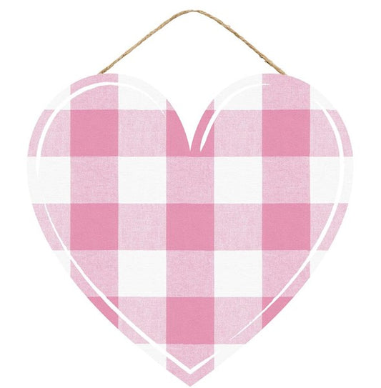 12" X 11.5" PINK PLAID WOOD HEART