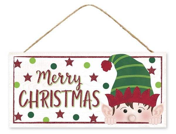 12.5"L X 6"H MERRY CHRISTMAS PEEKING ELF SIGN