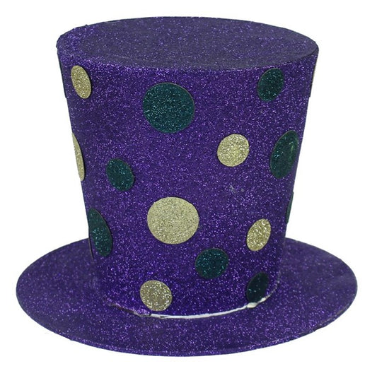 8.5" X 6" GLITTER DOTS MARDI GRAS TOP HAT