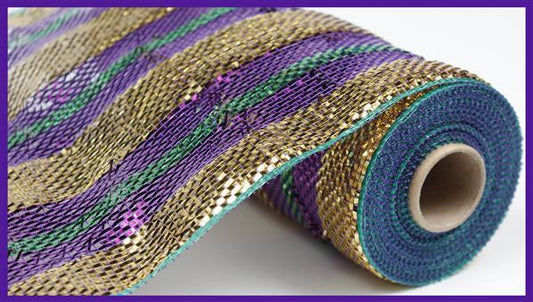 10" MARDI GRAS FOIL STRIPE MESH- (10YDS)