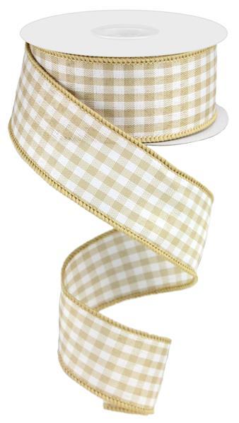 1.5" X 10YDS - TAN GINGHAM RIBBON