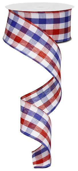 1.5" PATRIOTIC GINGHAM RIBBON - (10YDS)