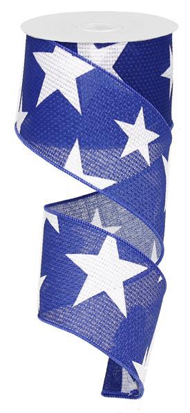 2.5" WHITE STARS ON ROYAL BLUE RIBBON - (10YDS)