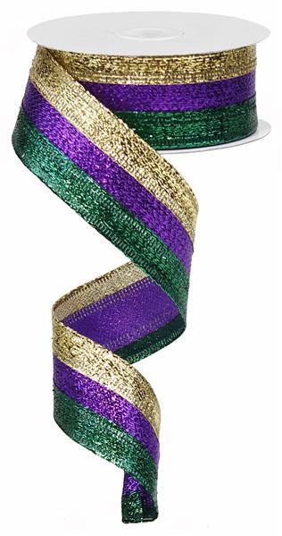 1.5" MARDI GRAS TRI-STRIPE RIBBON - (10YDS)