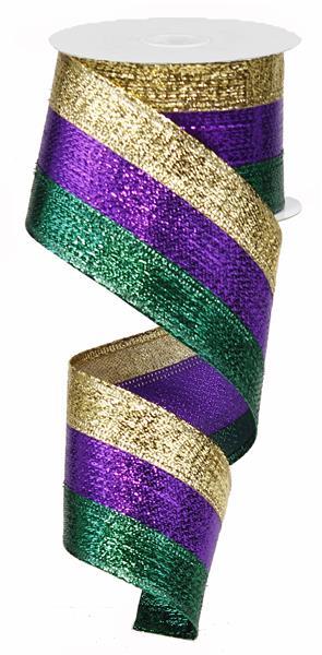 2.5" MARDI GRAS TRI-STRIPE RIBBON - (10YDS)