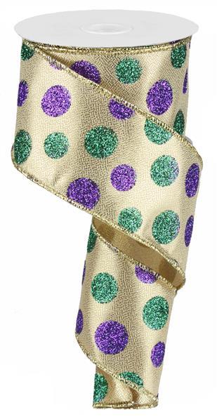 2.5" MARDI GRAS POLKA DOT RIBBON - (10YDS)