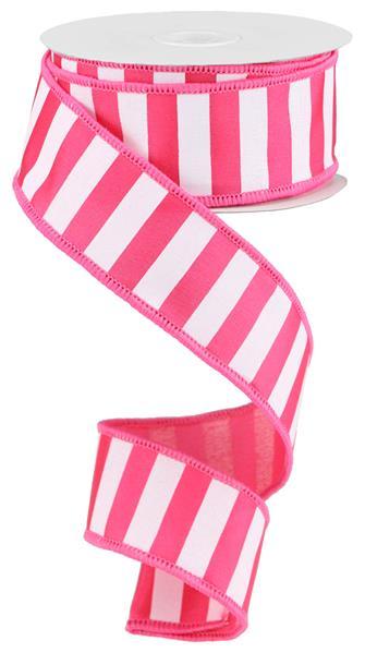 1.5" HOT PINK/WHITE STRIPE RIBBON - (10YDS)