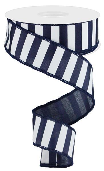 1.5" NAVY/WHITE STRIPE RIBBON - (10YDS)