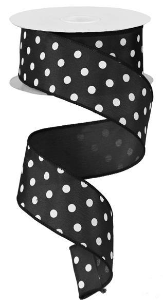 1.5" BLACK POLKA DOT RIBBON - (10YDS)