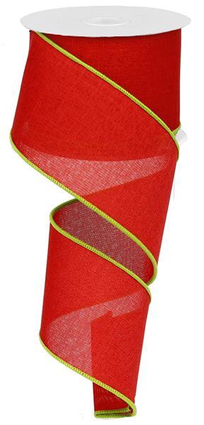 2.5" X 10YDS - RED WITH LIME STITCH EDGE