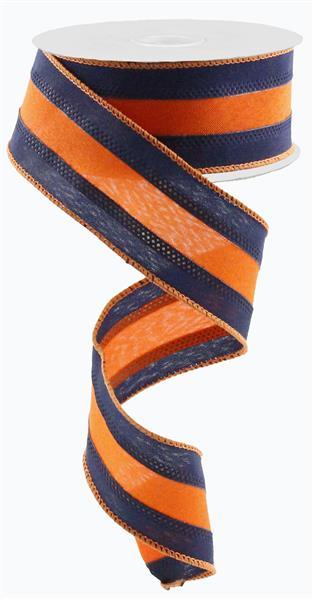 1.5" NAVY AND ORANGE TRI STRIPE RIBBON (10YDS)