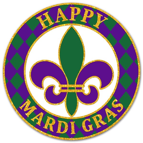 12" DIA METAL "HAPPY MARDI GRAS" SIGN
