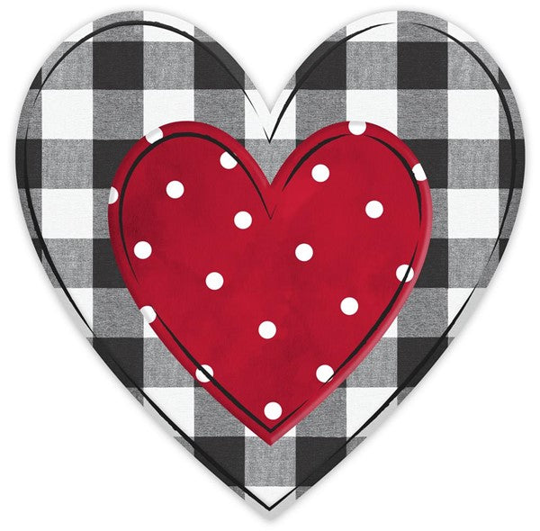 12" RED AND BLACK PLAID METAL EMBOSSED HEART