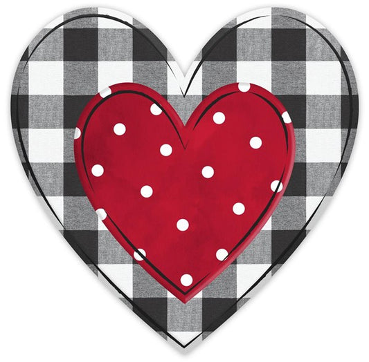 12" RED AND BLACK PLAID METAL EMBOSSED HEART