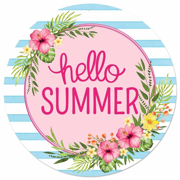 12"Dia Hello Summer Floral Wreath Sign