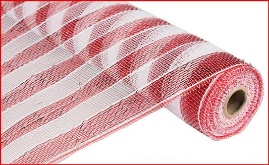 10" RED WHITE STRIPE METALLIC MESH- (10YDS)