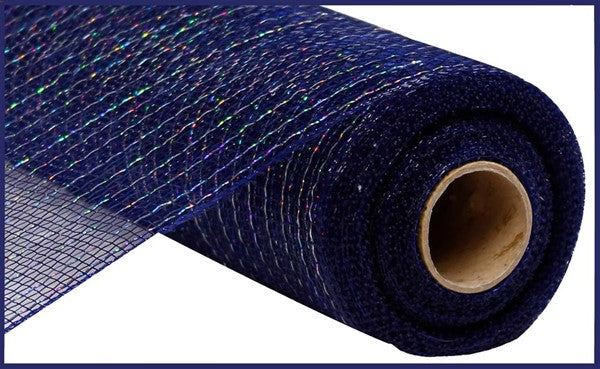 10" NAVY BLUE WITH SILVER FOIL METALLIC MESH - (10YDS)