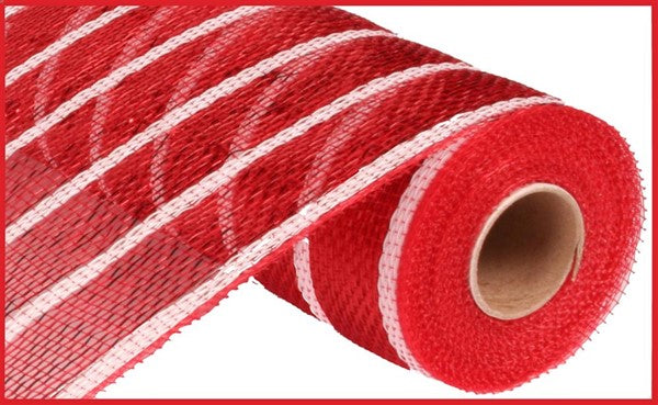 10" RED WHITE THIN STRIPE DELUX FOIL MESH- (10YDS)