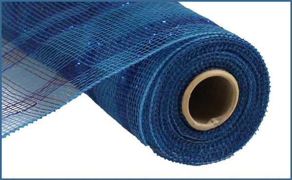 10" NAVY AND TURQUOISE CHECK FOIL MESH - (10YDS)