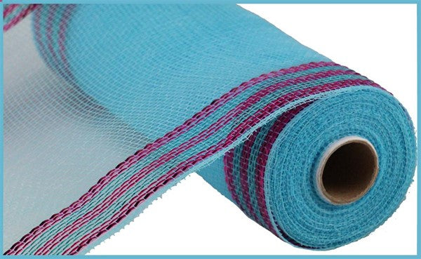 10" TURQUOISE WITH HOT PINK BORDER STRIPE FOIL MESH - (10YDS)