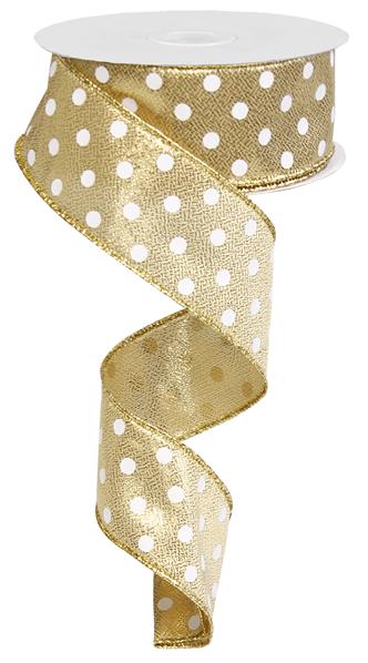 1.5" METALLIC GOLD SMALL POLKA POLKA DOT RIBBON (10YDS)