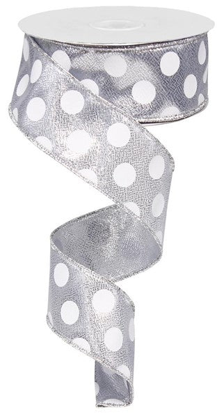 1.5" METALLIC SILVER MEDIUM POLKA DOT RIBBON (10YDS)
