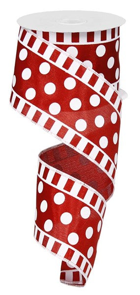 2.5" CRIMSON RED WHITE STRIPES AND DOTS RIBBON- (10YDS)