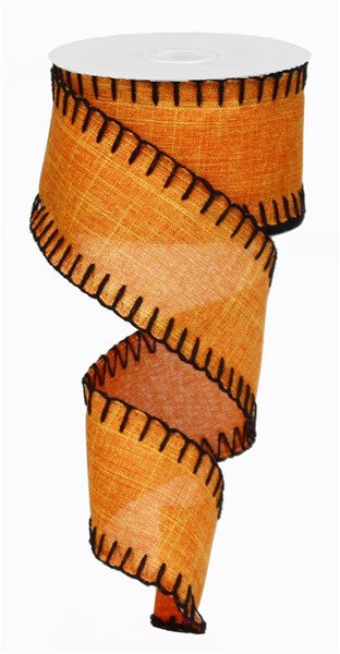 2.5" x 10YD - ORANGE WITH BLACK STITCH EDGE