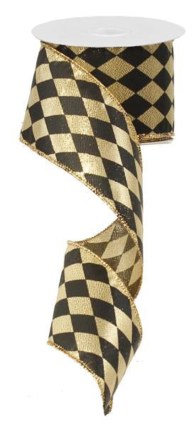 2.5" BLACK AND GOLD HARLEQUIN - 10YDS