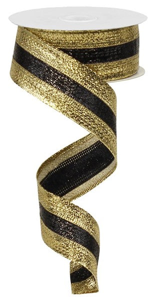 1.5" BLACK AND GOLD TRI STRIPE - 10YDS