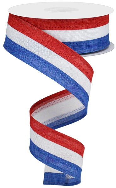 1.5" RED WHITE BLUE TRI STRIPE RIBBON - (10YDS)