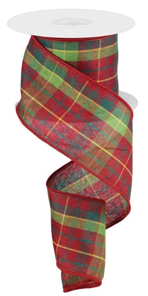 2.5" BURGUNDY/GREEN/GOLD  PLAID RIBBON - (10YDS)
