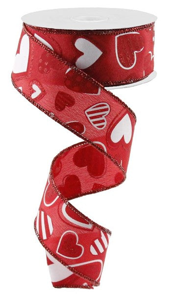 1.5" x 10YDS - RED PATTERNED HEARTS