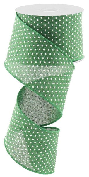 2.5" EMERALD GREEN WITH WHITE SWISS DOTS ROYAL BURLAP RIBBON - (10YDS)