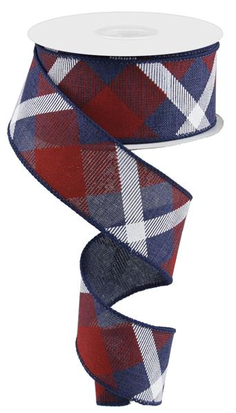 1.5" NAVY RED/WHITE CROSS PLAID RIBBON - (10YDS)
