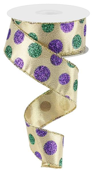 1.5" MARDI GRAS POLKA DOT RIBBON - (10YDS)