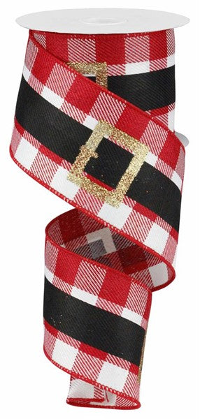 2.5" X 10YDS - RED WHITE CHECK SANTA BELT RIBBON