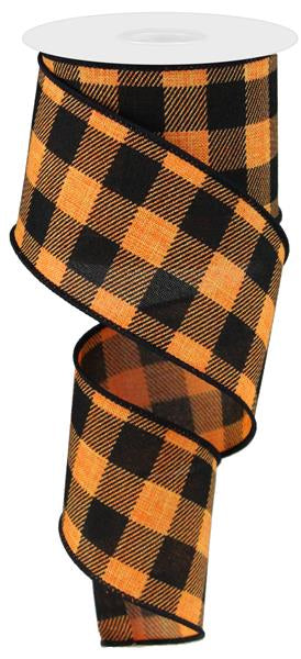 2.5" BLACK/ORANGE PLAID RIBBON - (10YDS)
