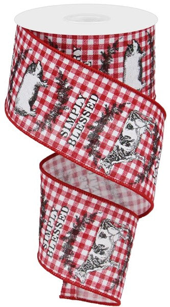 2.5" X 10YDS - FARMHOUSE ANIMALS ON GINGHAM