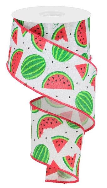 2.5" WATERMELONS SLICES ON WHITE  - (10YDS)