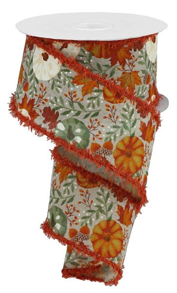 2.5" X 10YDS - PUMPKIN/FOLIAGE ON ROYAL WITH DRIFT EDGE