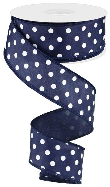 1.5" SMALL NAVY BLUE POLKA DOT RIBBON - (10YDS)