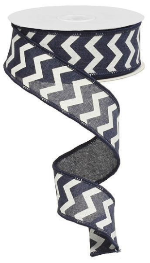1.5" NAVY BLUE CHEVRON RIBBON - (10YDS)